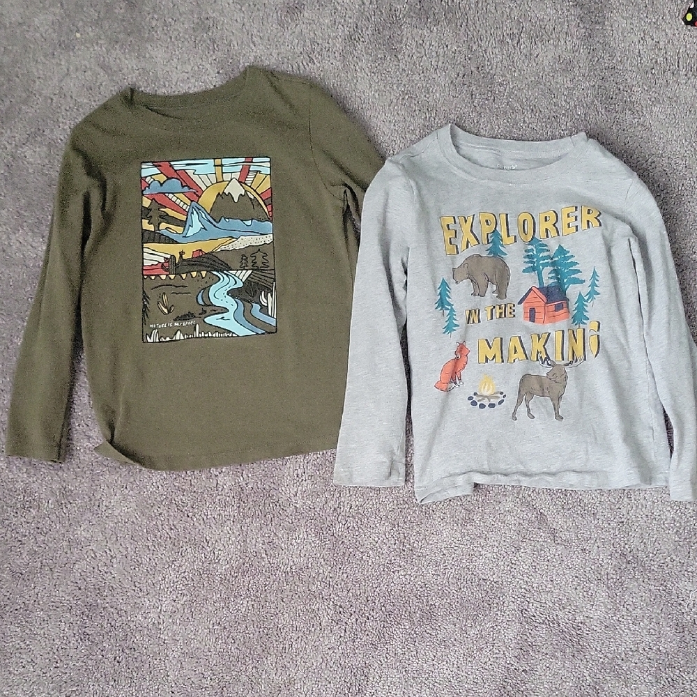 Kids Explorer Graphic Long Sleeve Shirts - Green and Gray